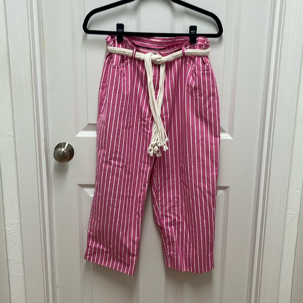 Polo Ralph Lauren Pinkā & White Pinstripe Twill Capris